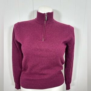 UNTUCKIT Women Sz L Burgundy 100% Merino Wool Long Sleeve Knit Sweater Half Zip